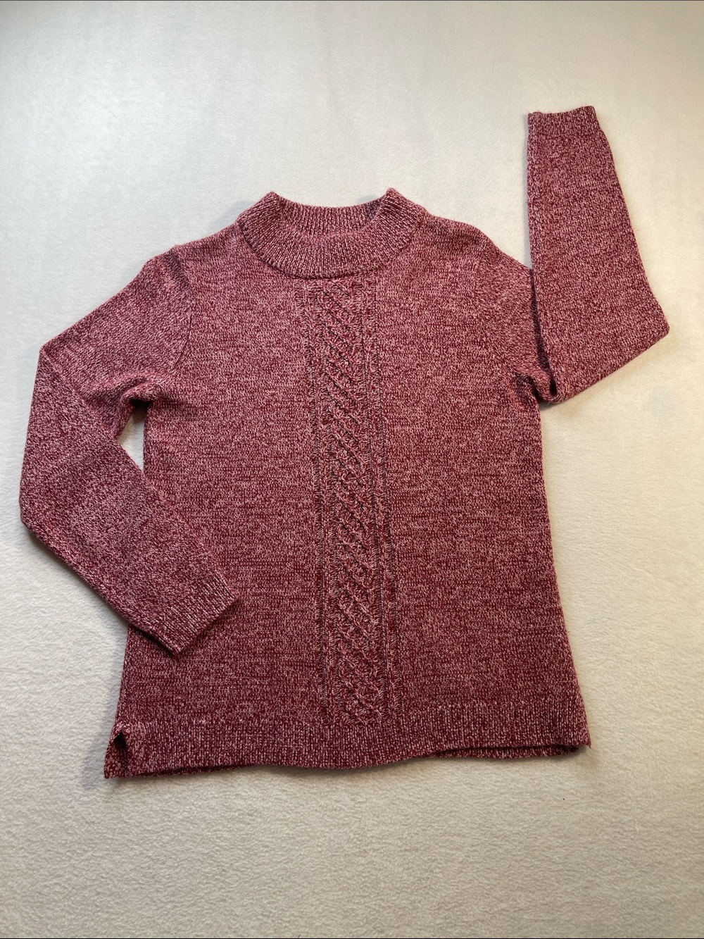 SARA MORGAN Women’s Burgundy Pullover Cable-Front Knit Sweater SIZE S
